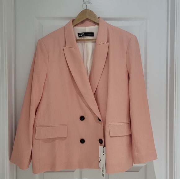 NWT Zara Double Breasted Linen Blend Blazer - Picture 4 of 13